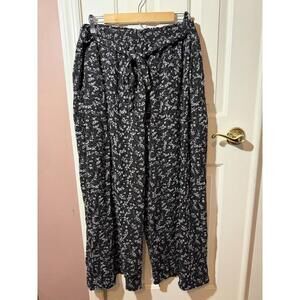 Lularoe Dianne Wide Leg Pants Paper Bag Waist Womens Size 2XL Black Floral